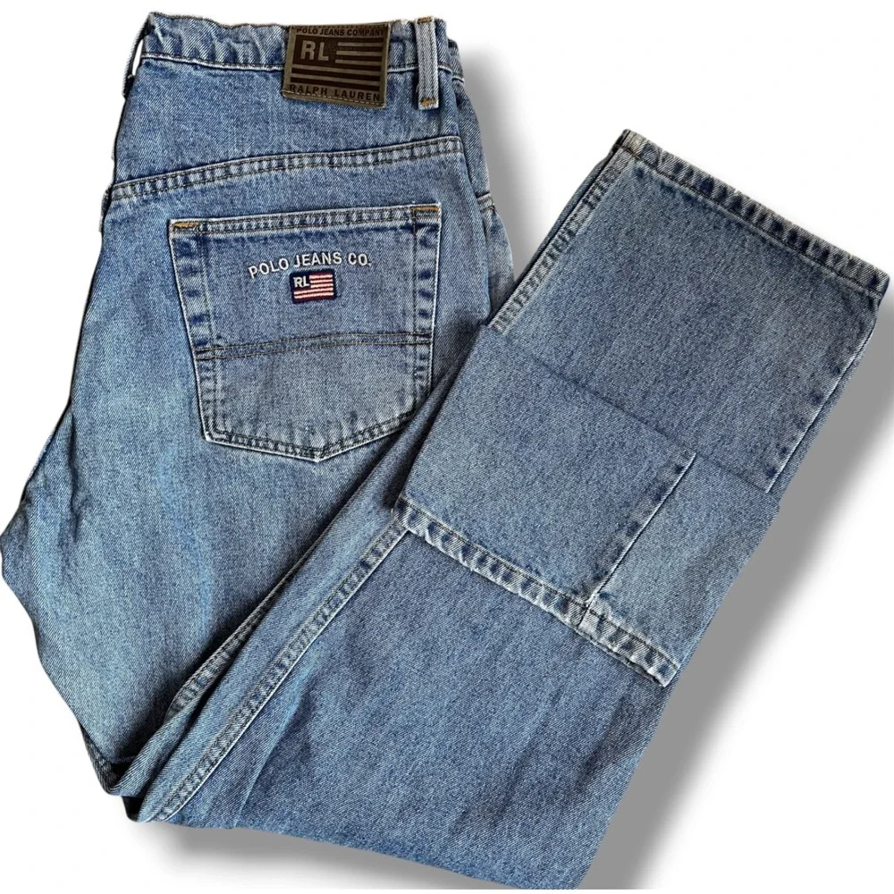 Vtg Polo Jeans Co Ralph Lauren Mens Straight Leg Denim‎ Blue Jeans RL Flag 36x32